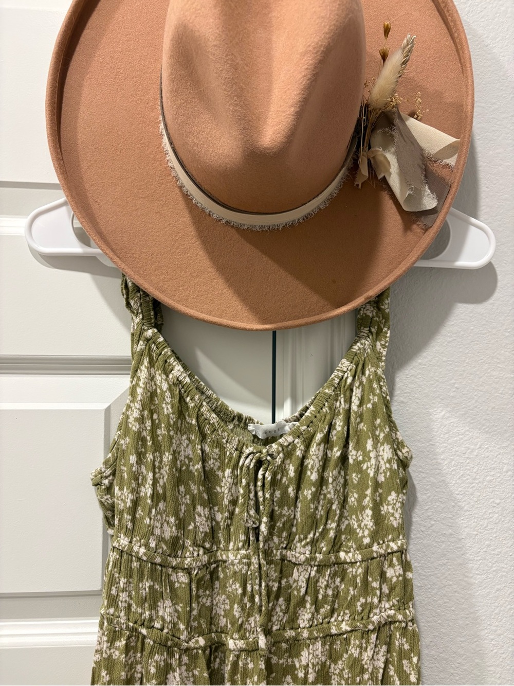 Lush Olive Green Floral Maxi Dress with White Print